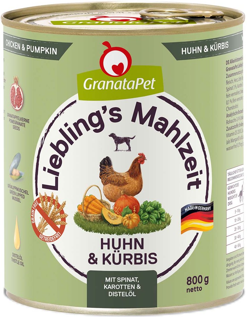 GranataPet Liebling’s Mahlzeit Huhn und Kürbis 6x800g