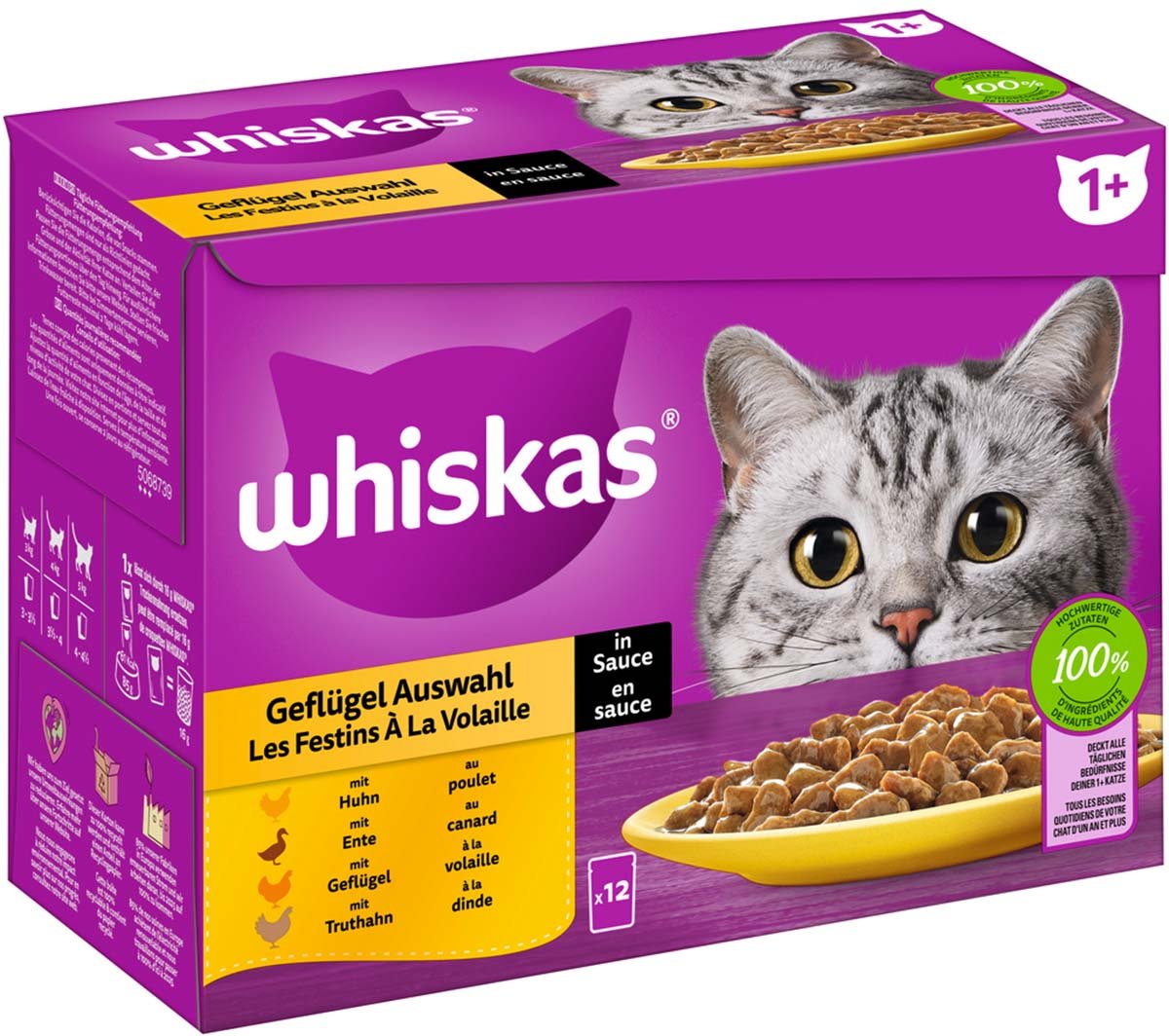 Whiskas Multipack 1+ Geflügel Auswahl in Sauce 12x85g