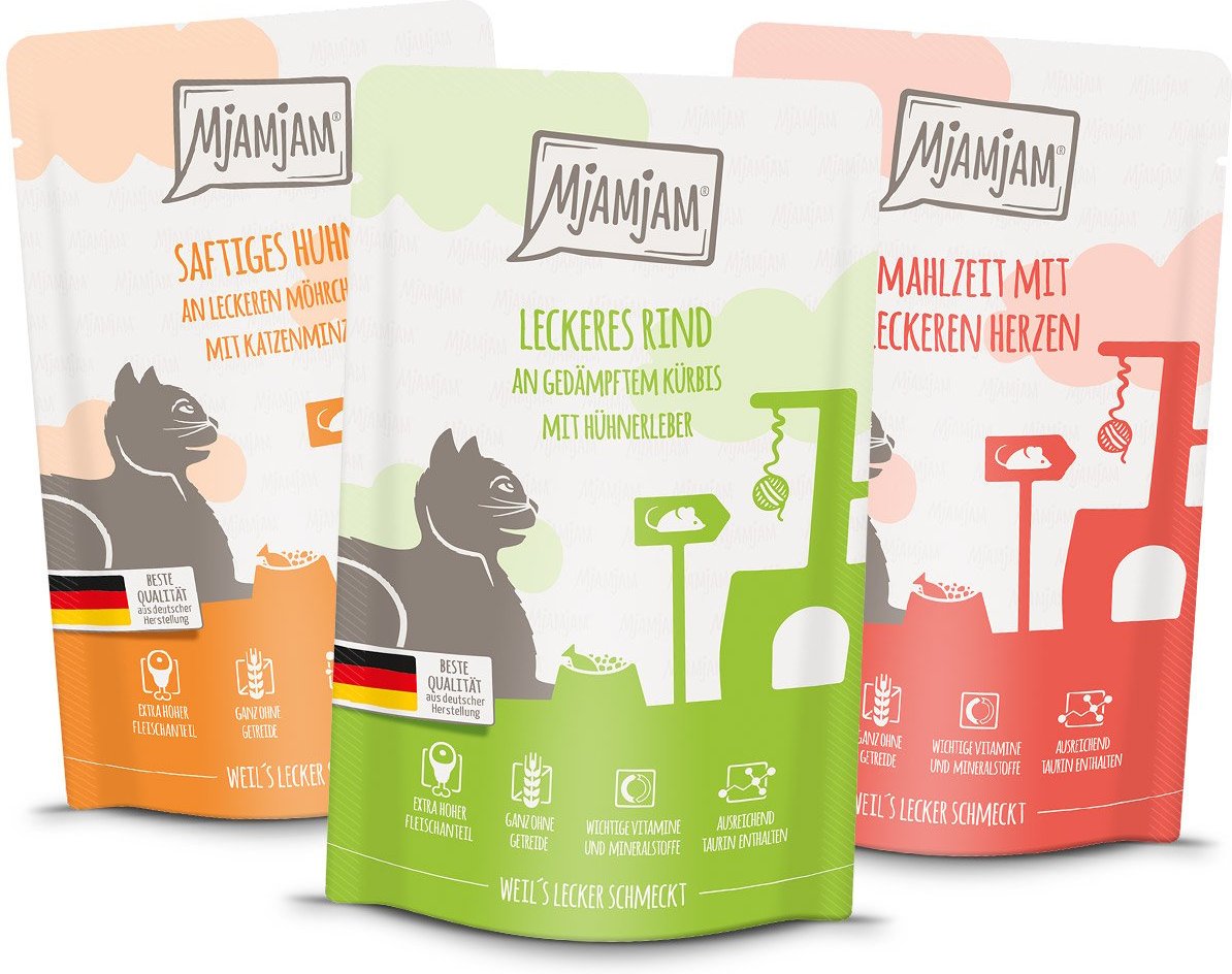 MjAMjAM Quetschie Mixpaket I Huhn, Rind, Herzen 12x125g