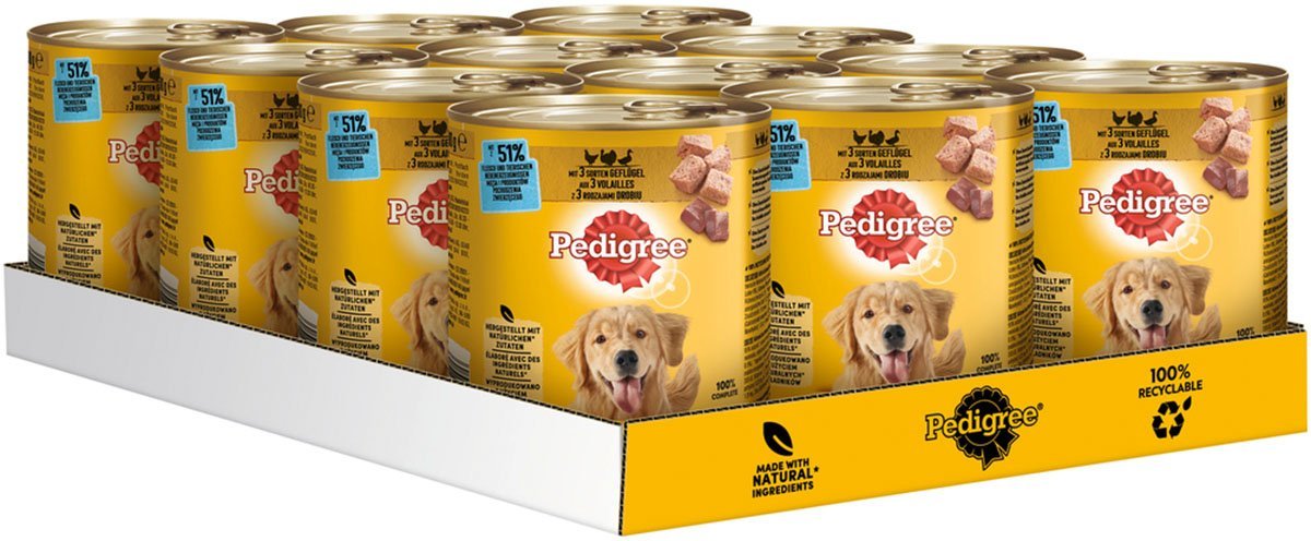 Pedigree Adult mit 3 Sorten Geflügel in Pastete 12x800g