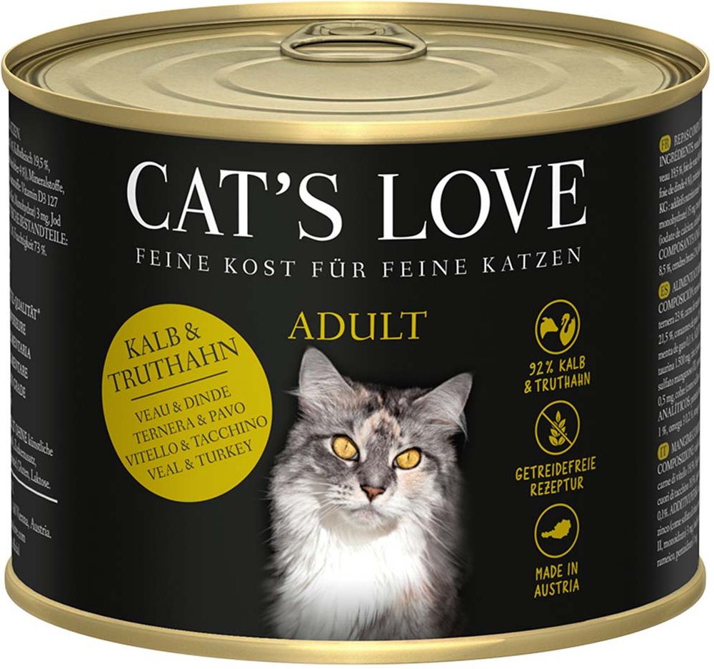 Cat's Love Nassfutter Kalb und Truthahn mit Katzenminze und Leinöl 6x200g