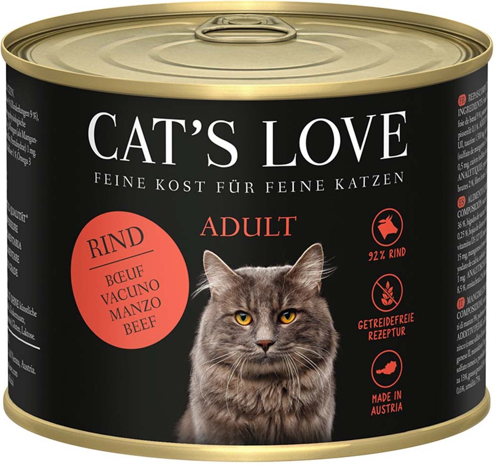 Cat's Love Nassfutter Rind Pur mit Distelöl und Löwenzahn 6x200g