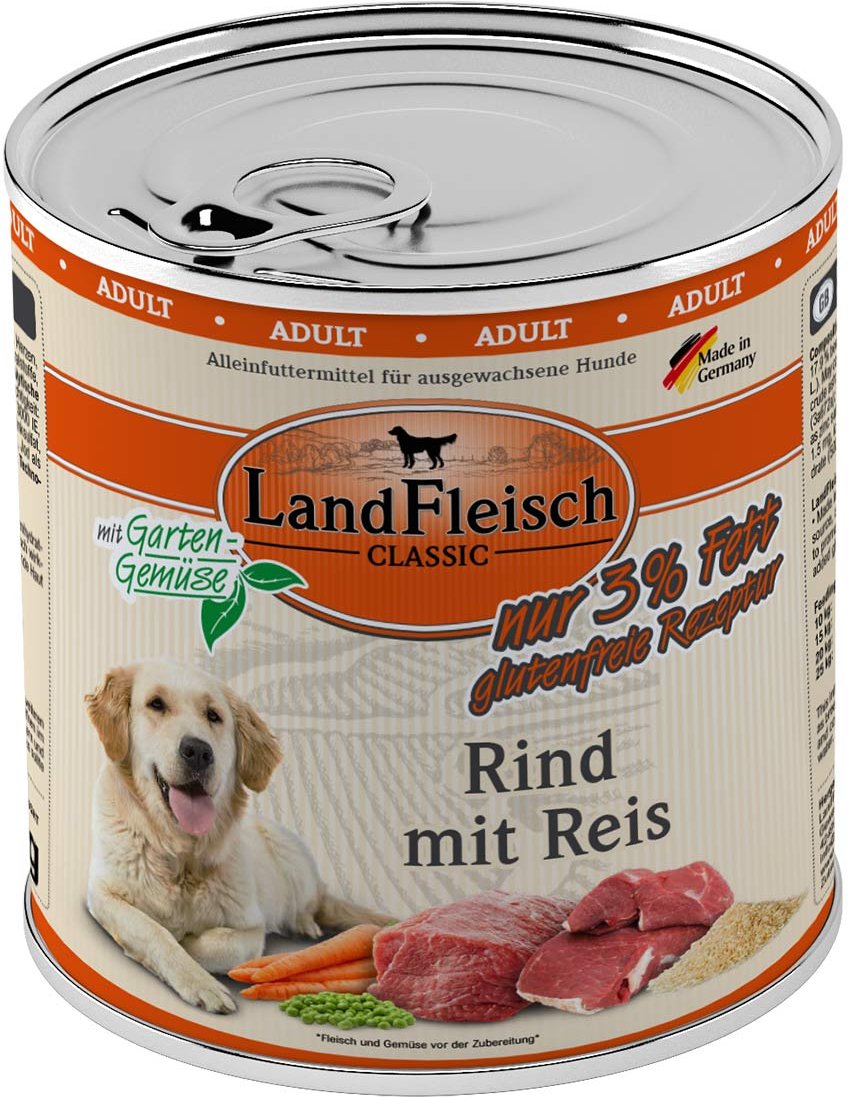 LandFleisch Dog Classic Rind mit Reis 6x800g