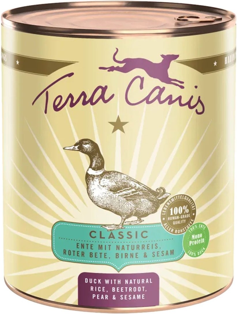 Terra Canis CLASSIC – Ente mit Naturreis, Roter Bete, Birne und Sesam 6x800g