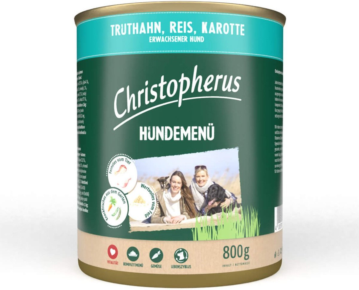 Christopherus Hundemenü mit Truthahn, Reis und Karotte 12x800g