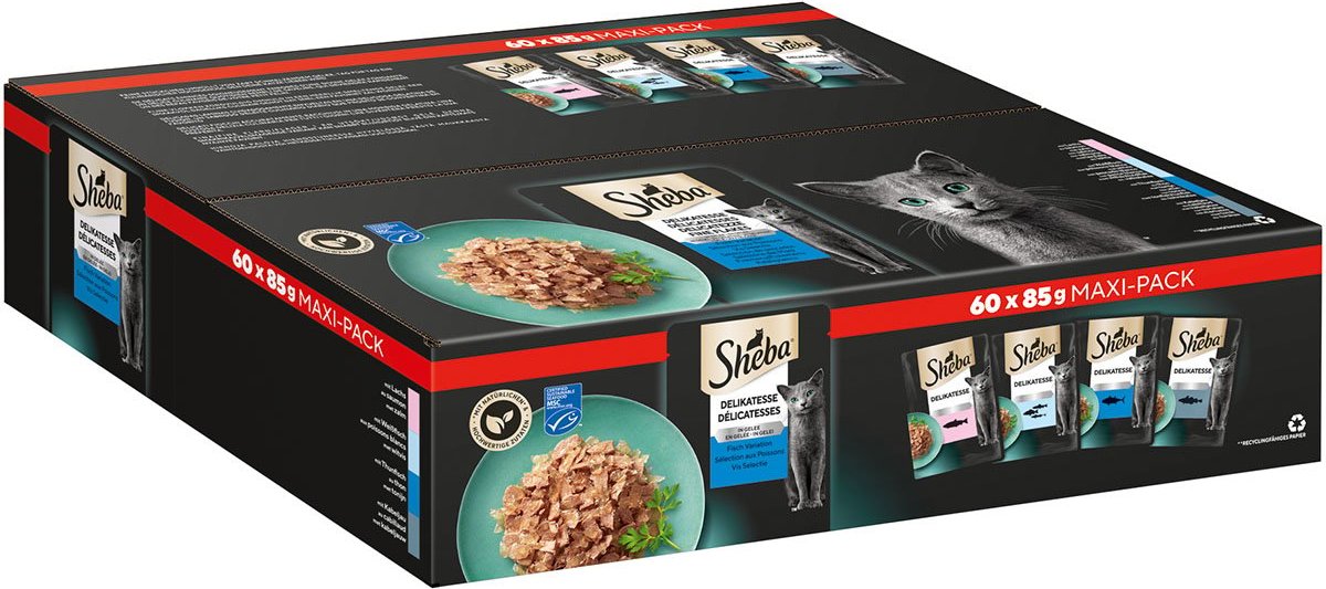 Sheba Nassfutter Multipack Delikatesse in Gelee Fisch Variation 60x85g