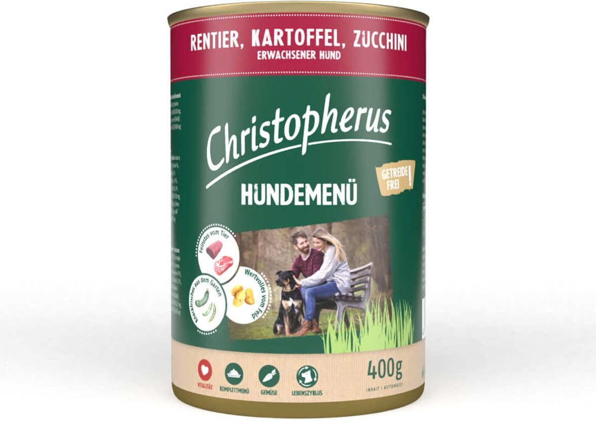 Christopherus Hundemenü mit Rentier, Kartoffel und Zucchini 12x400g