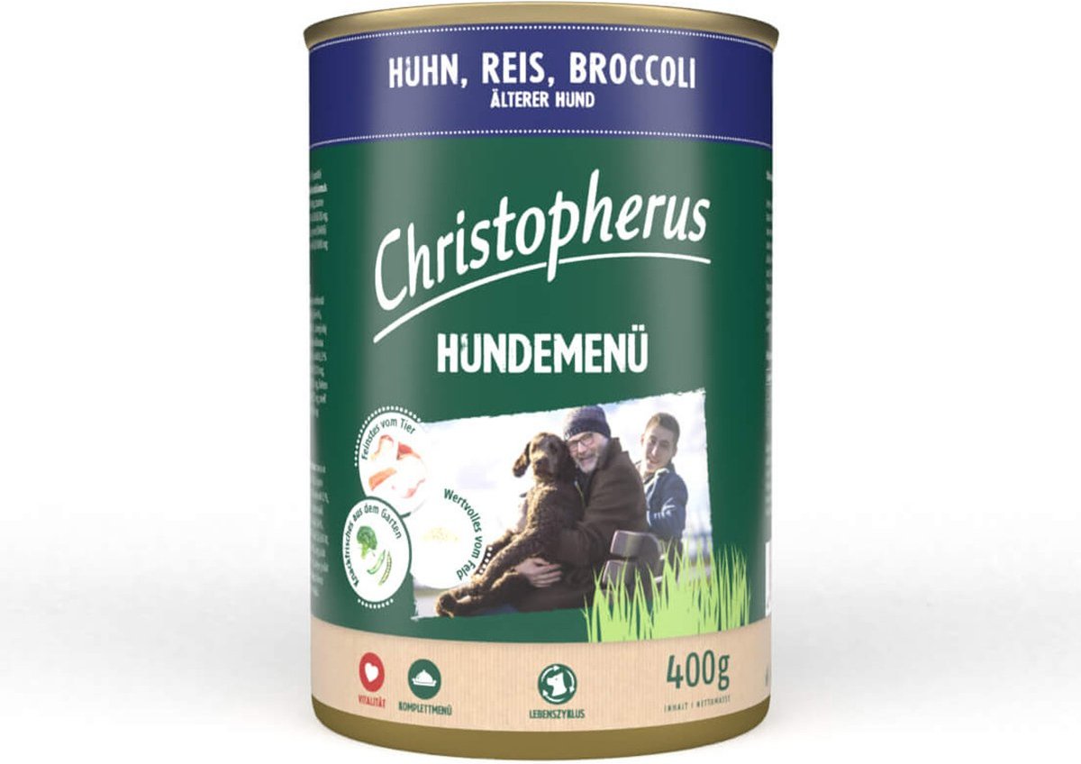 Christopherus Hundemenü Senior mit Huhn, Reis und Broccoli 12x400g