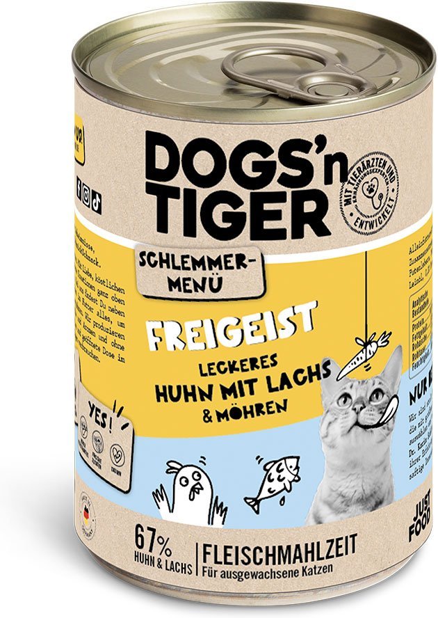 Dogs'n Tiger Schlemmermenü Freigeist Huhn, Lachs & Möhre 6x400g