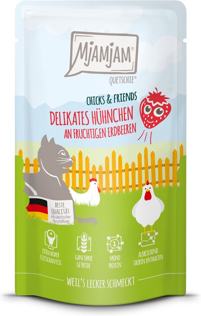 MjAMjAM Quetschie Chicks & Friends Hühnchen an Erdbeeren 12x125g