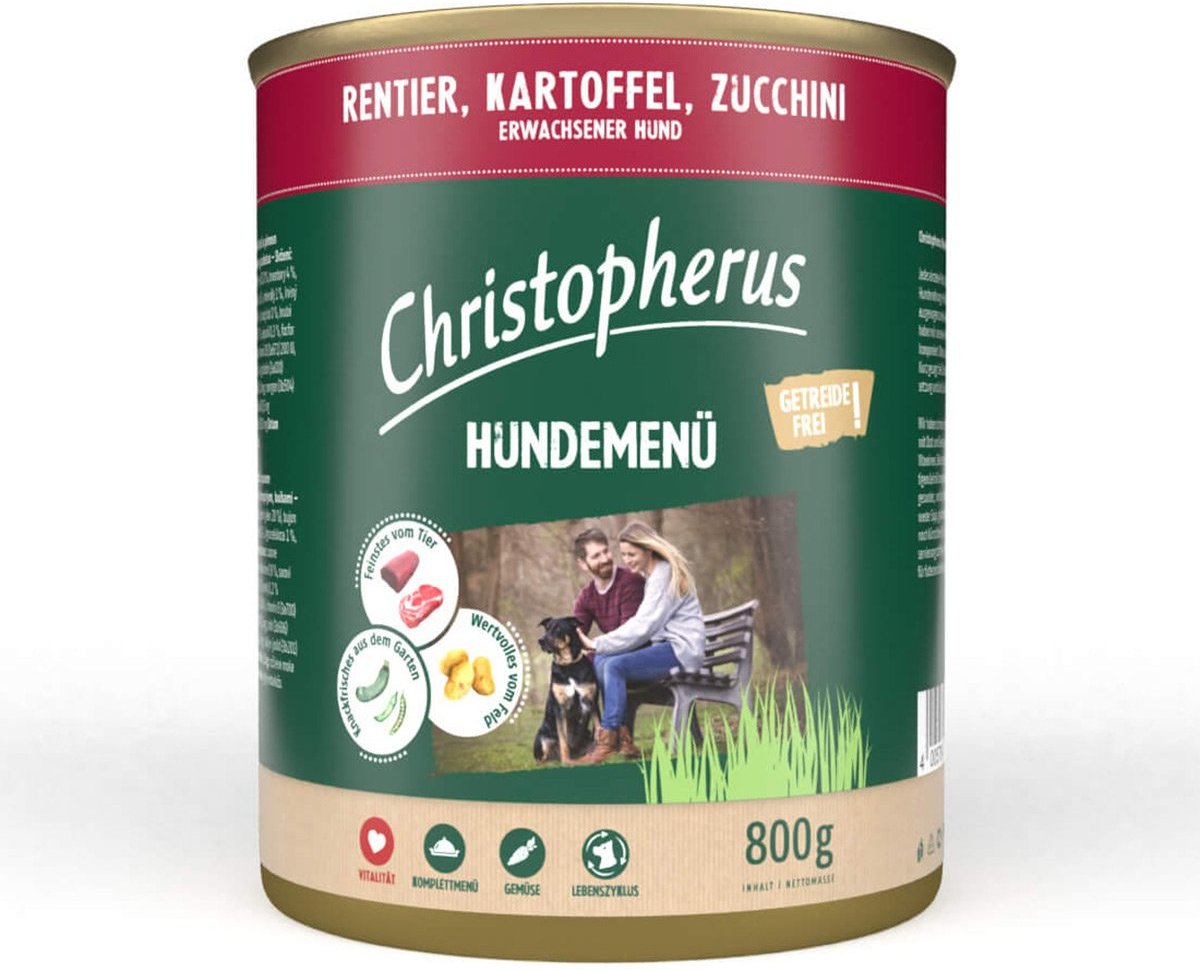 Christopherus Hundemenü mit Rentier, Kartoffel und Zucchini 12x800g