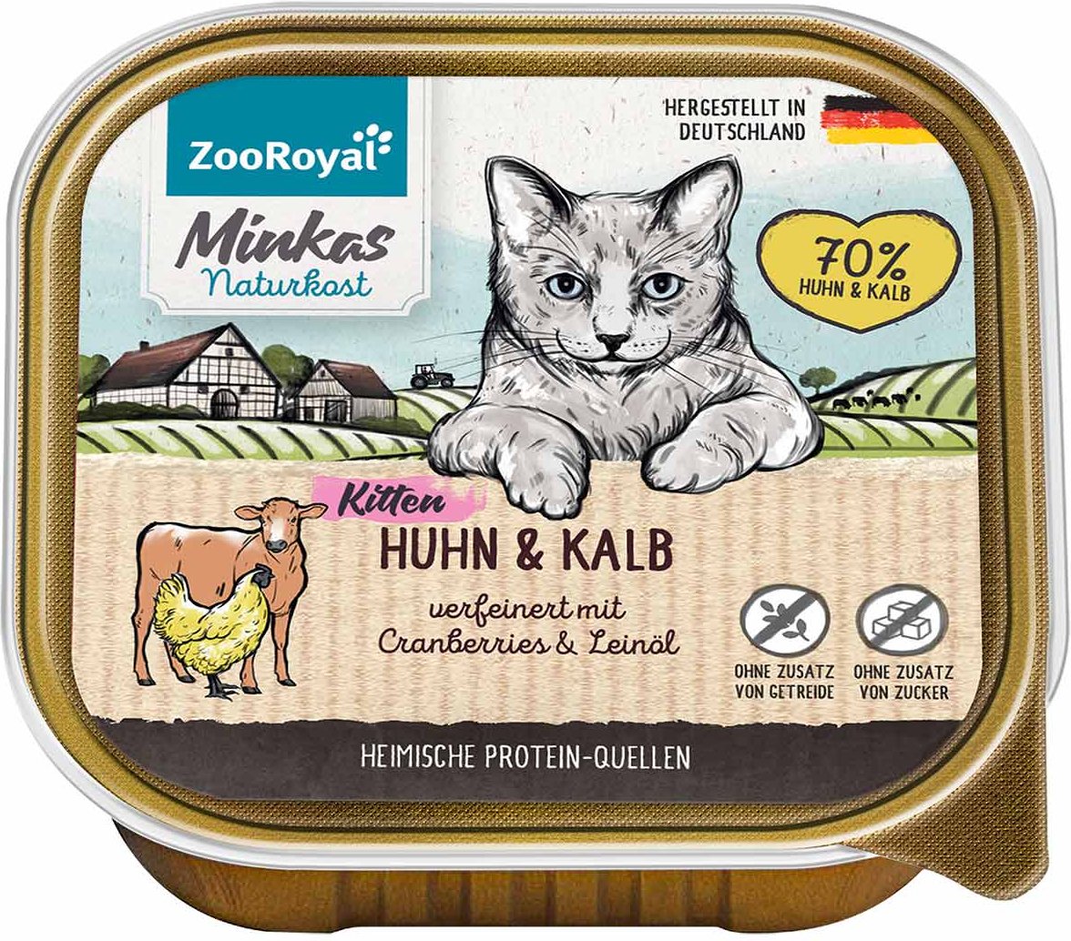 ZooRoyal Minkas Naturkost Kitten Huhn und Kalb mit Cranberries 16x100g