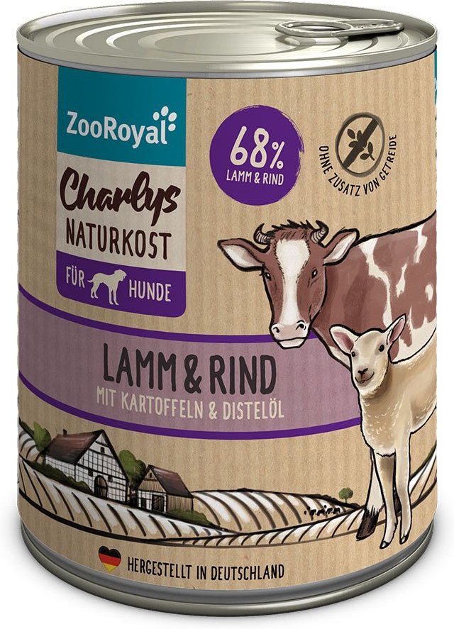 ZooRoyal Charlys Naturkost Lamm & Rind mit Kartoffeln & Distelöl 6x800g