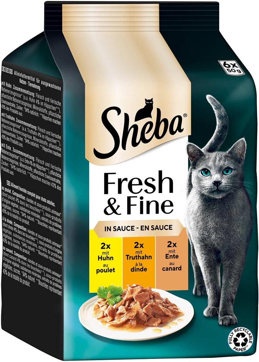 Sheba Fresh & Fine Sauce mit Huhn, Truthahn & Ente 6x50 g