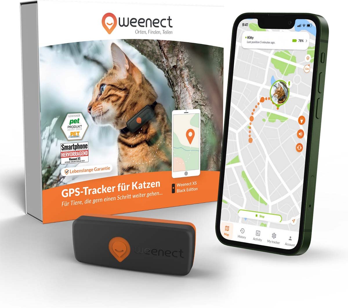 Weenect XS GPS Tracker für Katzen Schwarz