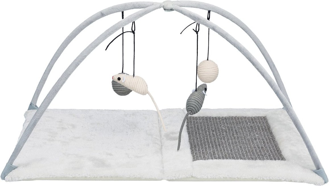 Trixie Kratzmatte mit Spielzeugen am Band - grau/lichtgrau