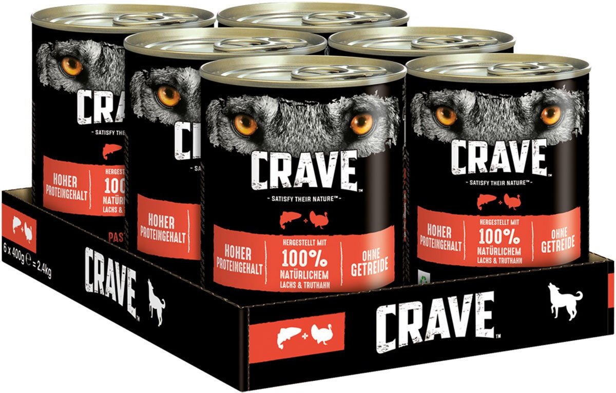 CRAVE Dose mit Lachs und Truthahn 6x400g