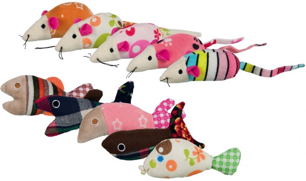 Trixie Mäuse und Fische Plüsch/Stoff 9-12 cm