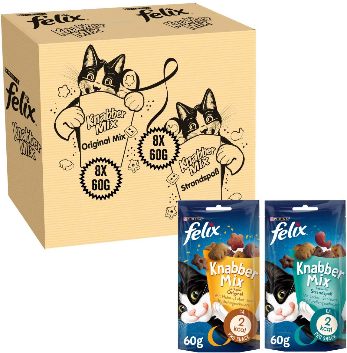 FELIX KnabberMix Original & Strandspaß Katzensnack 2x8x60g