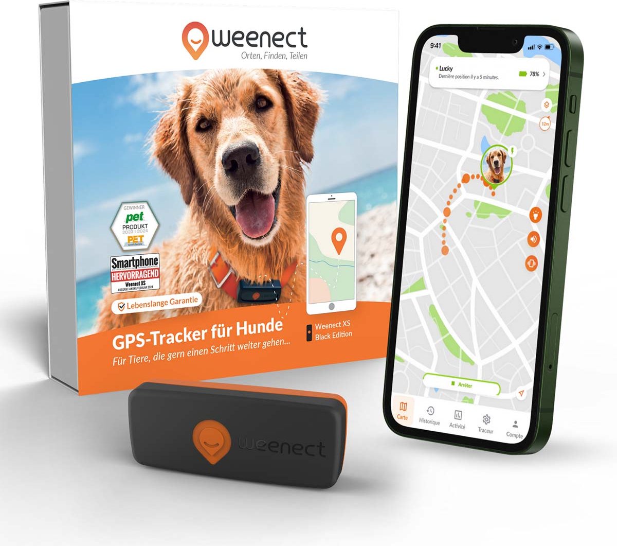 Weenect XS GPS Tracker für Hunde Schwarz