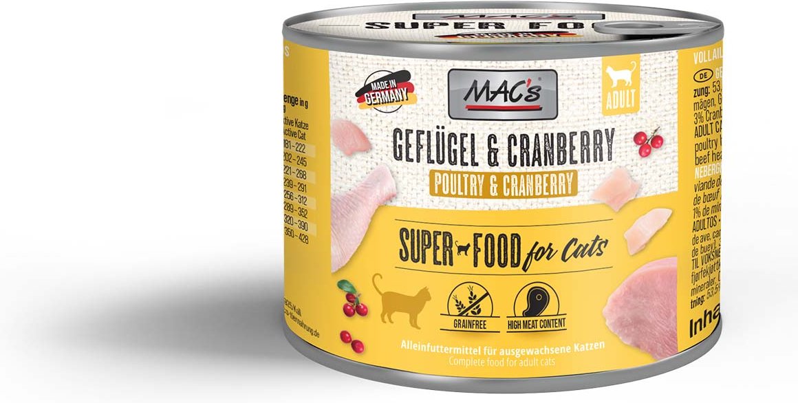MAC's Cat Fleischmenü Geflügel, Rind und Cranberry 6x200g