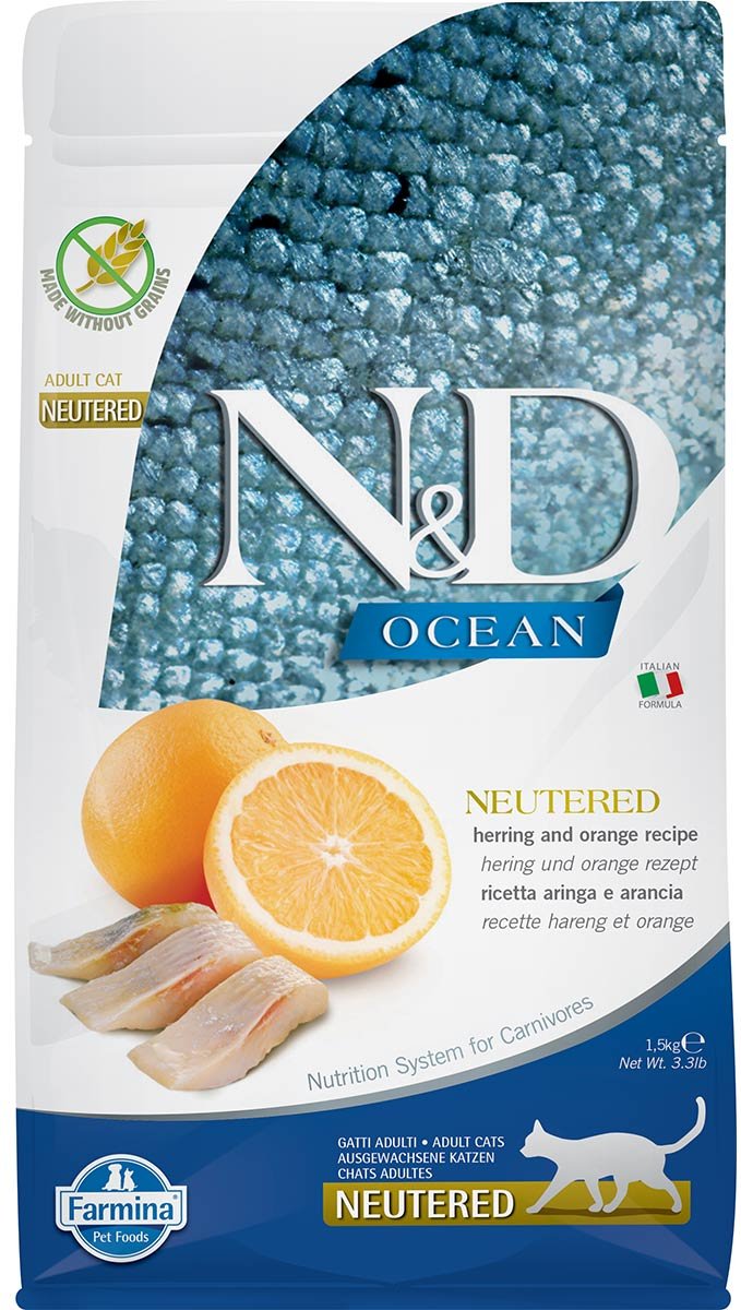 N&D Cat Ocean mit Hering & Orange für kastrierte Katzen 1,5kg