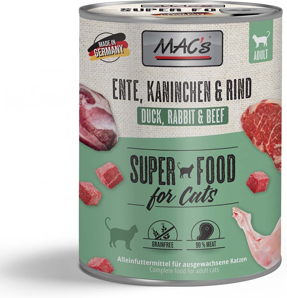 Thumbnail - MAC's Cat Fleischmenü Ente, Kaninchen und Rind 6x800g