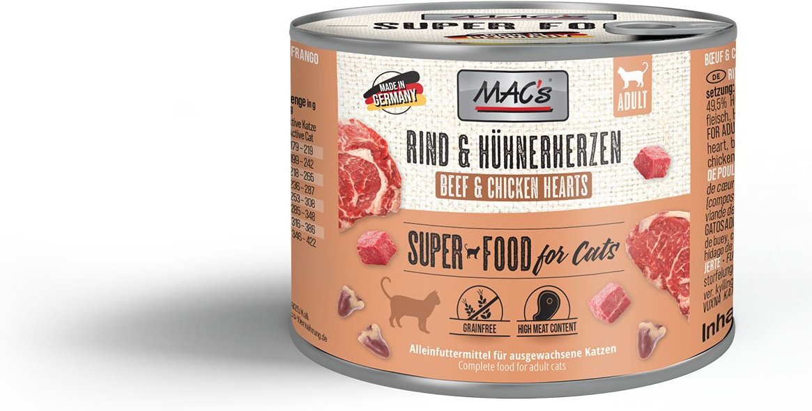 MAC's Cat Fleischmenü Rind und Hühnerherzen 12x200g