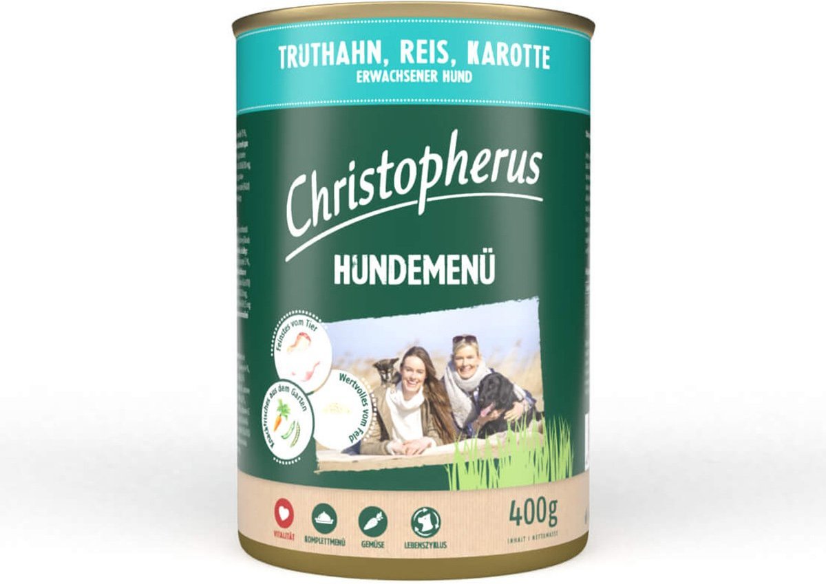 Christopherus Hundemenü mit Truthahn, Reis und Karotte 24x400g