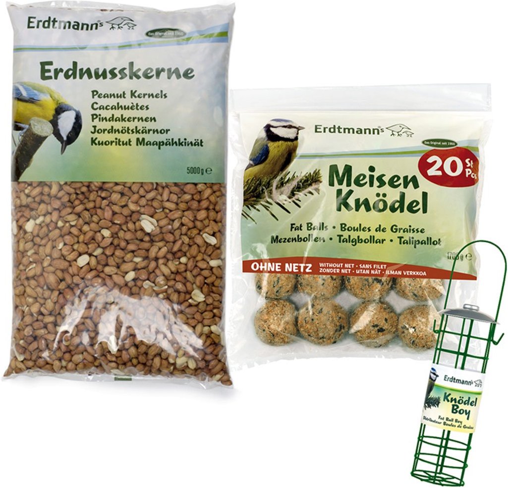 Erdtmann's 20 Meisenknödel ohne Netz + 1 Knödelboy + Erdnusskerne 5 kg