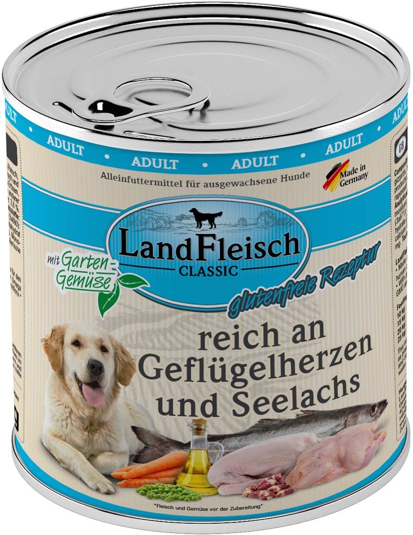 LandFleisch Dog Classic Geflügelherzen & Seelachs 6x800g
