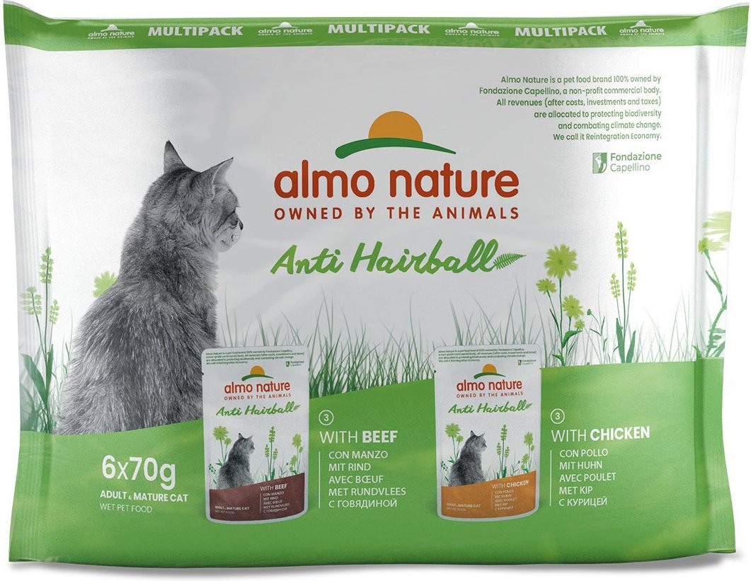 Almo Nature Holistic Anti Hairball Multipack mit Rind&Huhn 6x70g