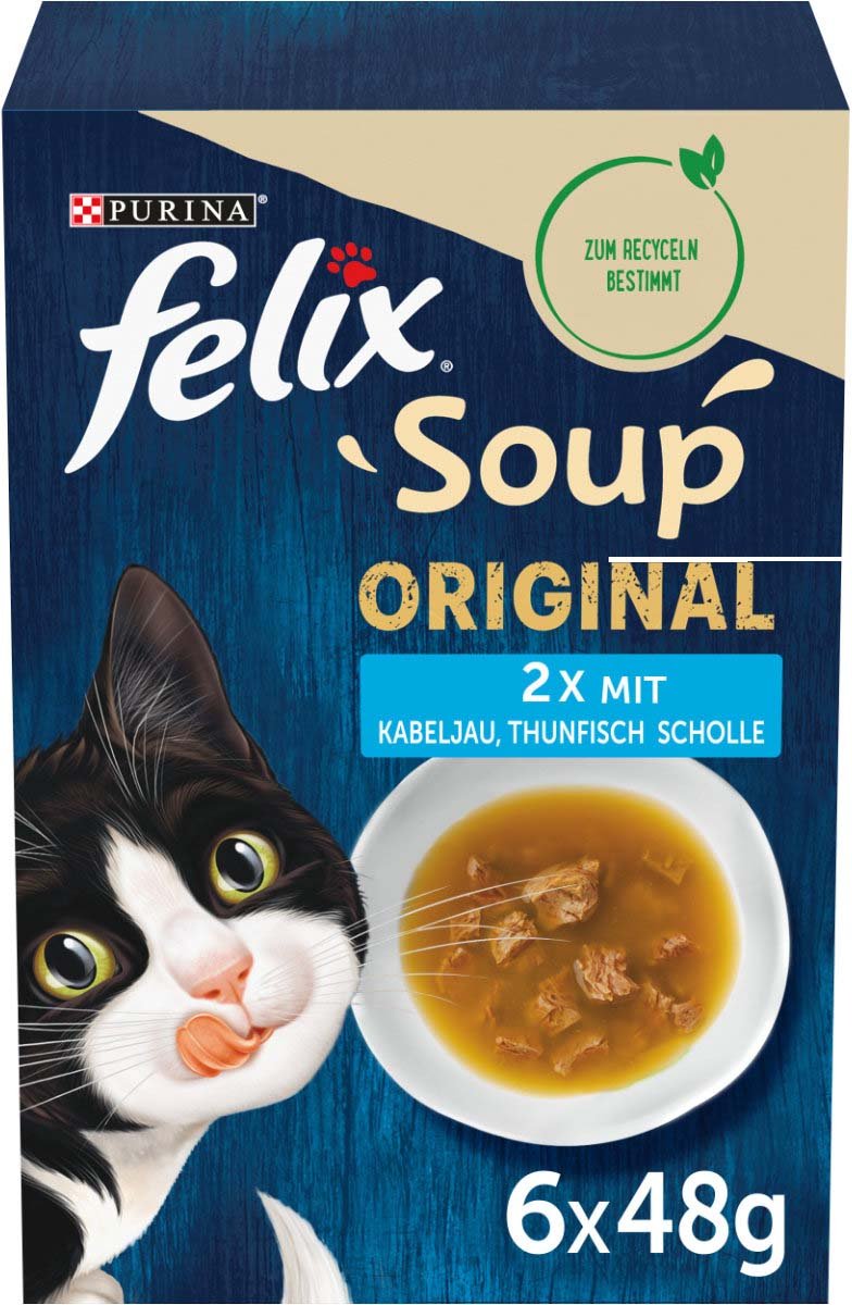 FELIX Soup Geschmacksvielfalt aus dem Wasser mit Kabeljau, Thunfisch und Scholle 6x48g