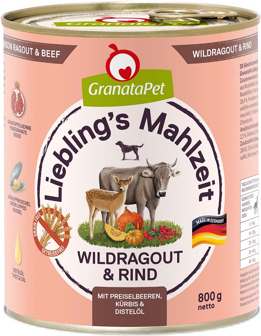 GranataPet Liebling's Mahlzeit Wildragout und Rind 6x800g