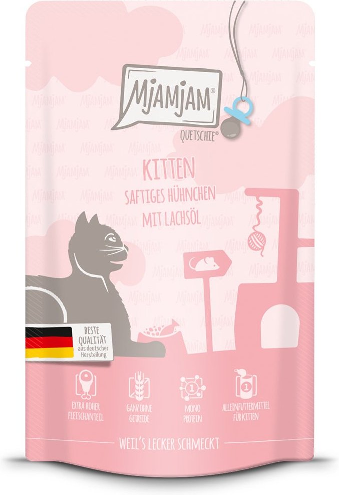 MjAMjAM - Quetschie - Kitten saftiges Hühnchen mit Lachsöl 12x125g