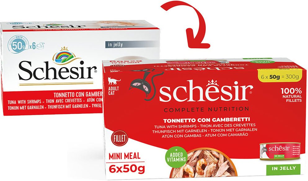 Schesir Cat Complete Thunfisch mit Garnelen in Jelly 6x50 g
