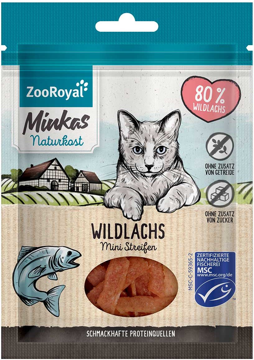 ZooRoyal Minkas Naturkost Mini Streifen Wildlachs 50g