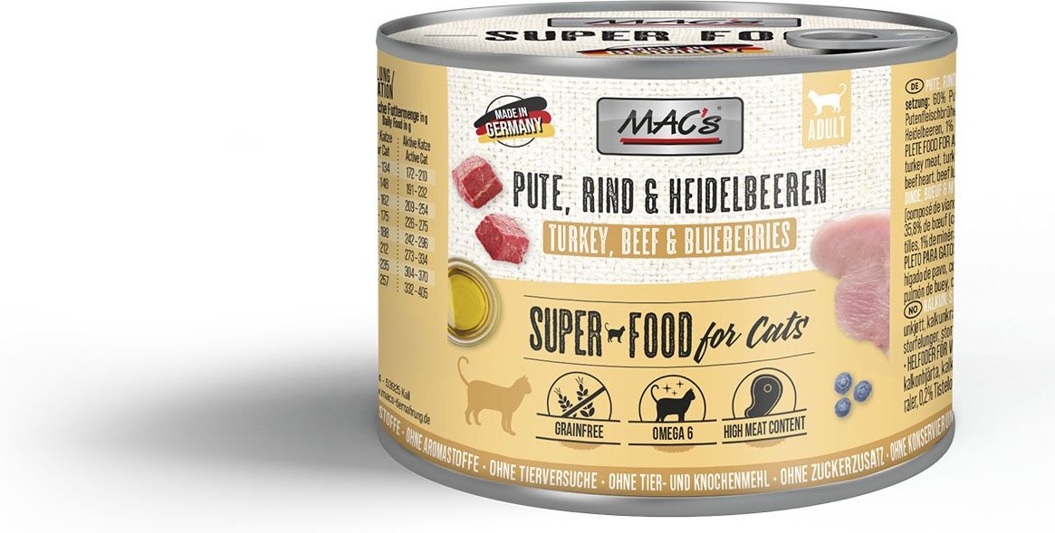 MAC's Cat Fleischmenü Pute, Rind und Heidelbeeren 6x200g