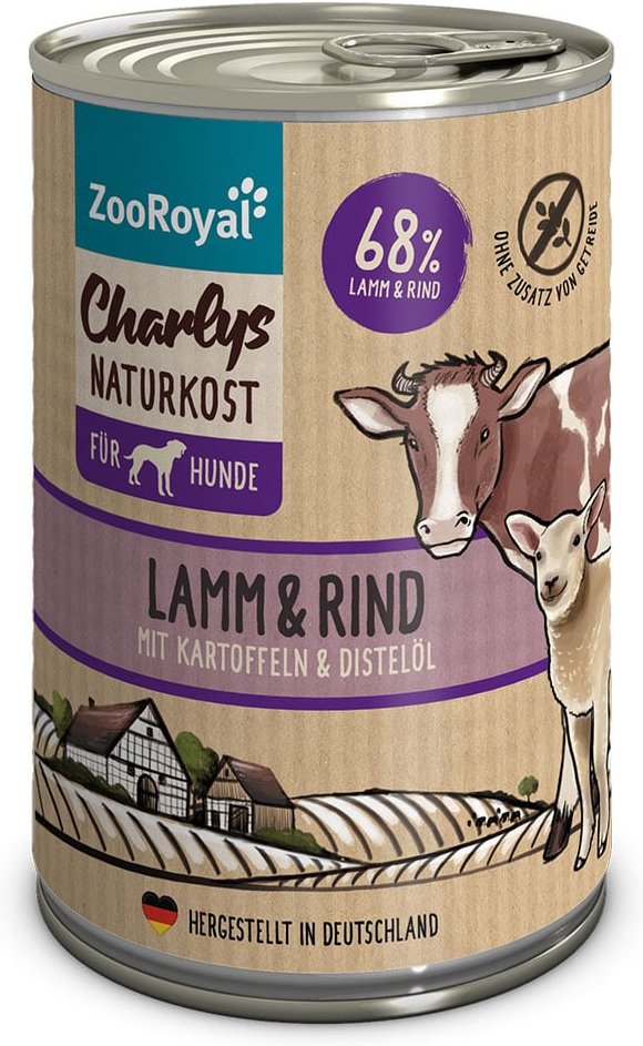 ZooRoyal Charlys Naturkost Lamm & Rind mit Kartoffeln & Distelöl 6x400g