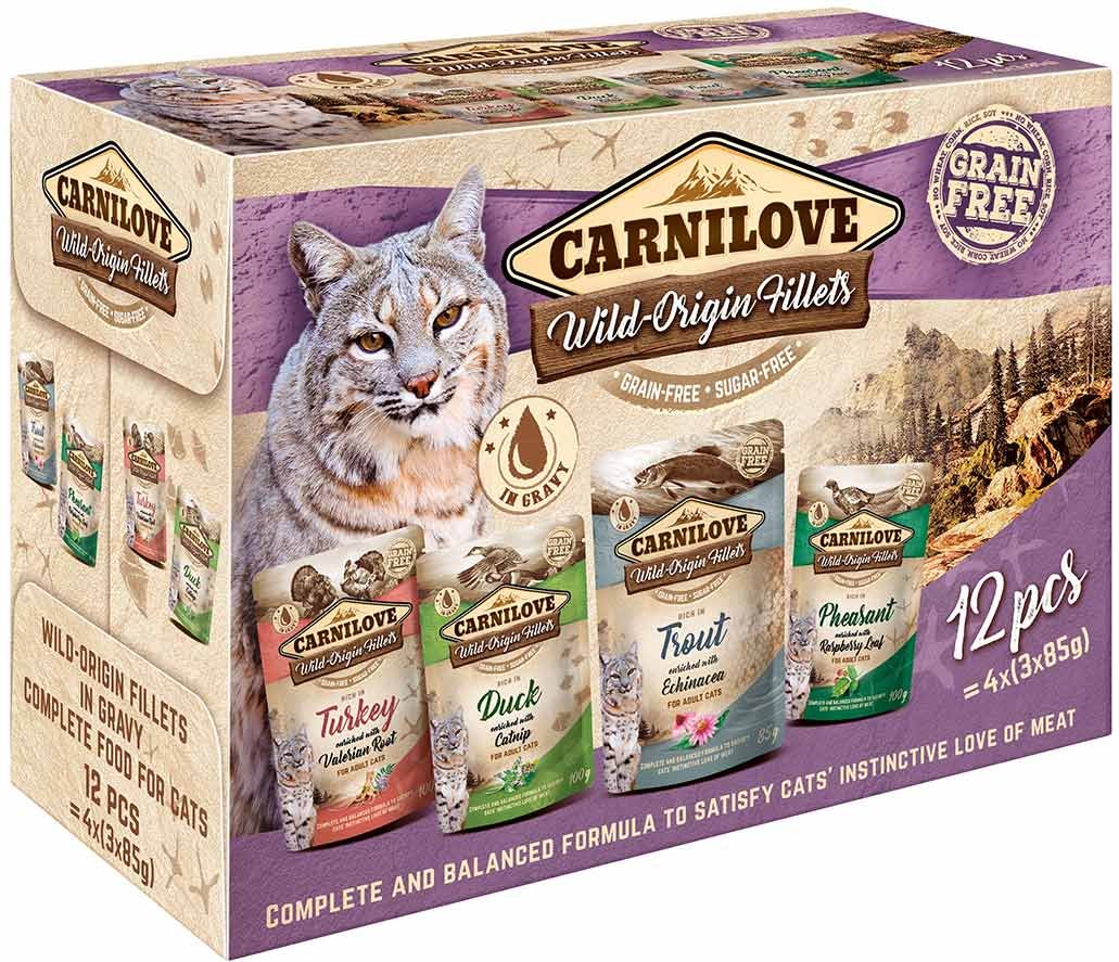 Carnilove Cat Pouch Ragout - Multipack mit 4 Sorten (Turkey, Duck, Trout, Pheasant) - 12x85g