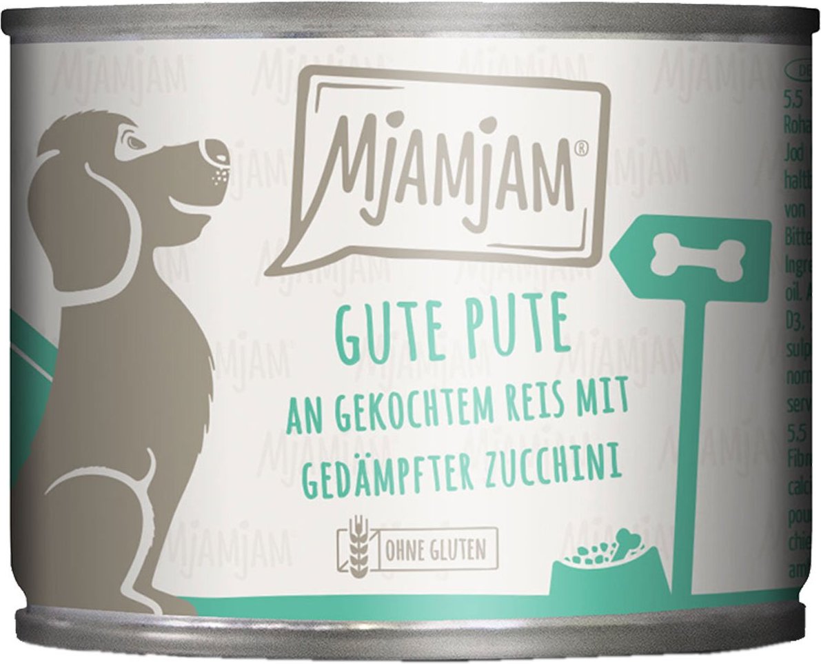 MjAMjAM gute Pute an gekochtem Reis mit gedämpfter Zucchini 6x200g