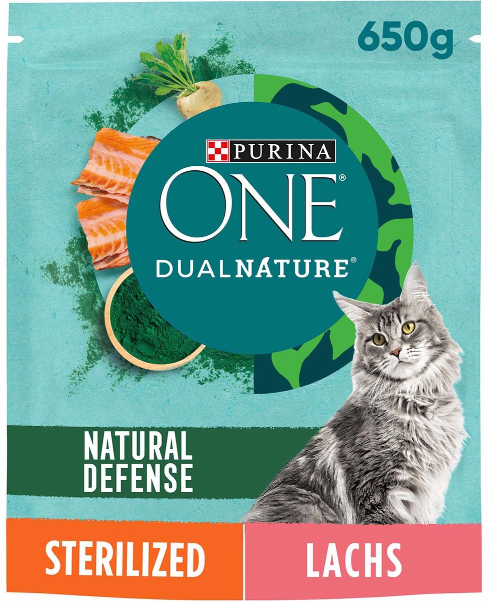 PURINA ONE Dual Nature kastrierte Katze Lachs, Spirulina 650g