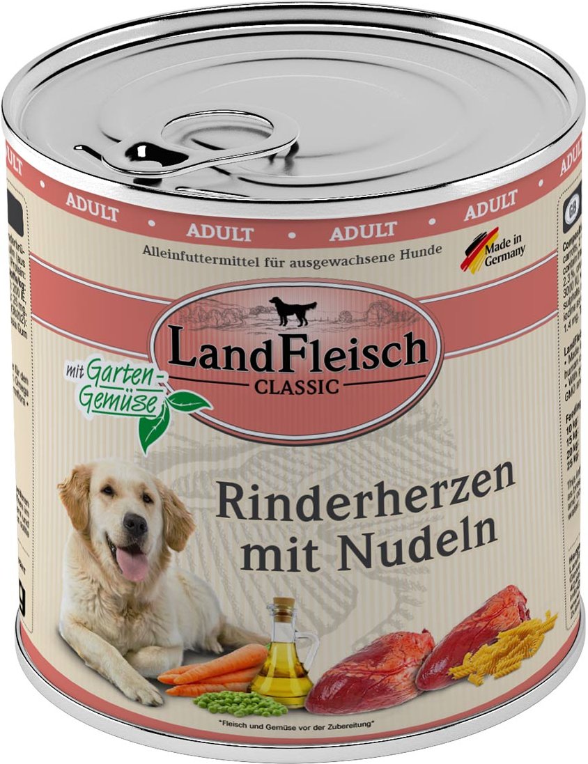 LandFleisch Dog Classic Rinderherzen mit Nudeln 6x800g