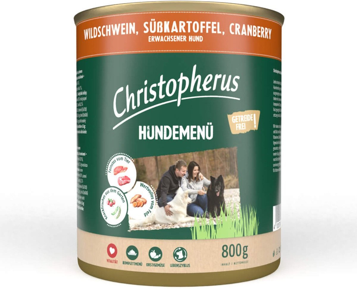 Christopherus Hundemenü mit Wildschwein, Süßkartoffel und Cranberry 6x800g