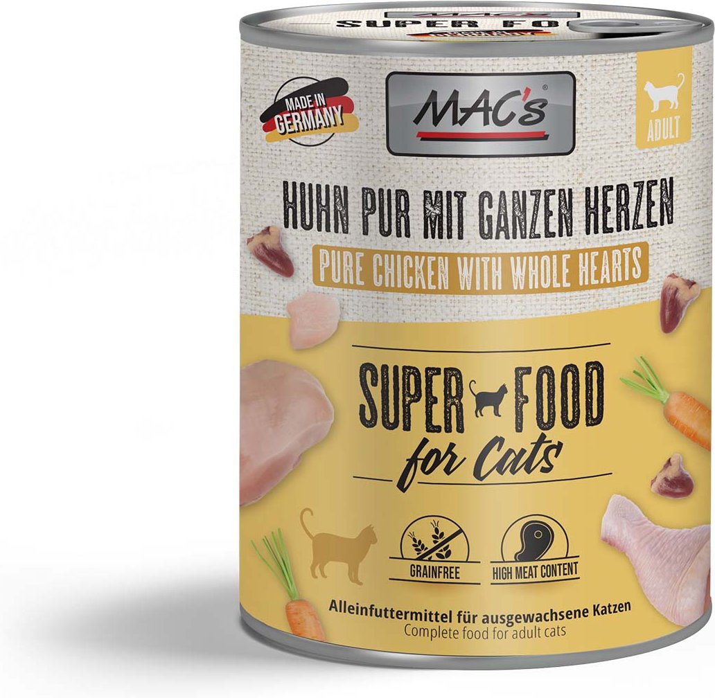 MAC's Cat Fleischmenü Huhn pur mit ganzen Geflügelherzen 12x800g