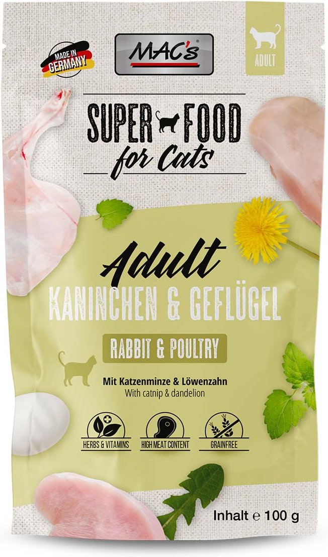 MAC's Cat Pouchpack Kaninchen, Geflügel und Löwenzahn 12x100g