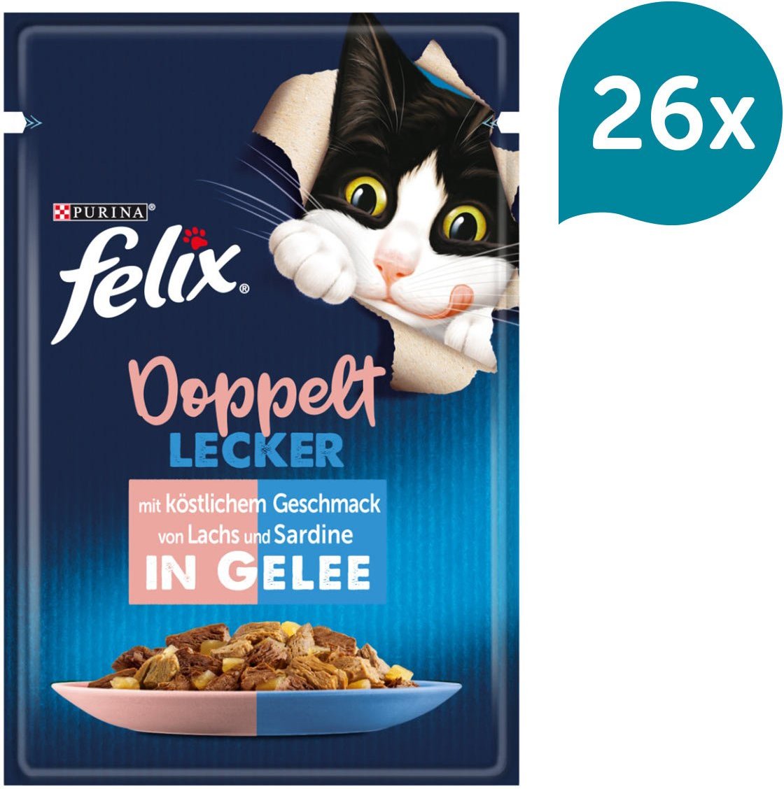 FELIX Doppelt Lecker in Gelee mit Sardine und Lachs 26x85g