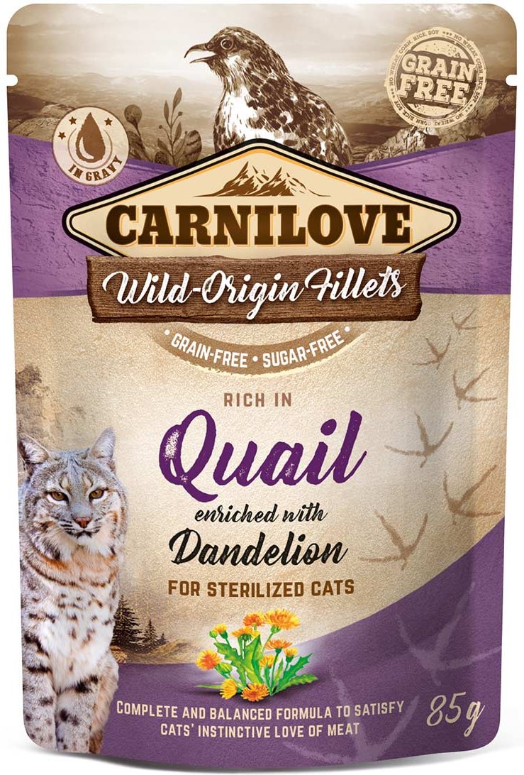 Carnilove Cat Pouch Ragout - Quail enriched with Dandelion for sterilized Cats 24x85g