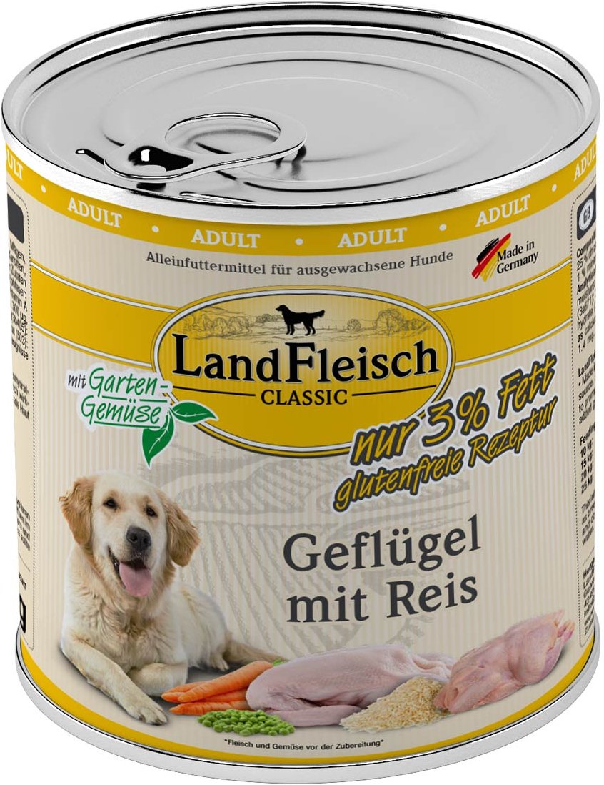 LandFleisch Dog Classic Geflügel mit Reis 6x800g