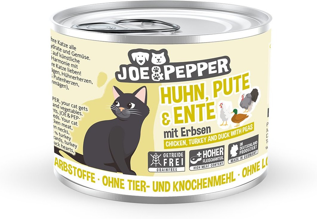 Thumbnail - Joe & Pepper Cat Huhn, Pute & Ente mit Erbsen 6x200g